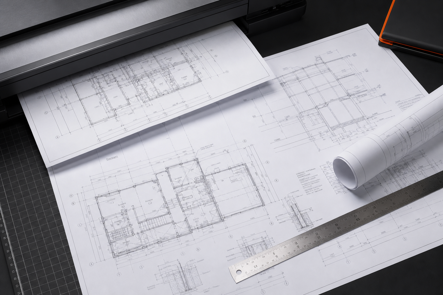 Großformatige Baupläne und technische Zeichnungen beim professionellen Scannen
