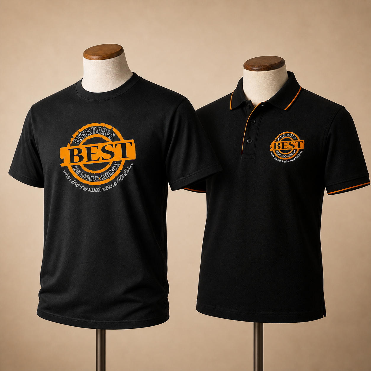 Schwarzes T-Shirt und Poloshirt mit BestGraphic Logo